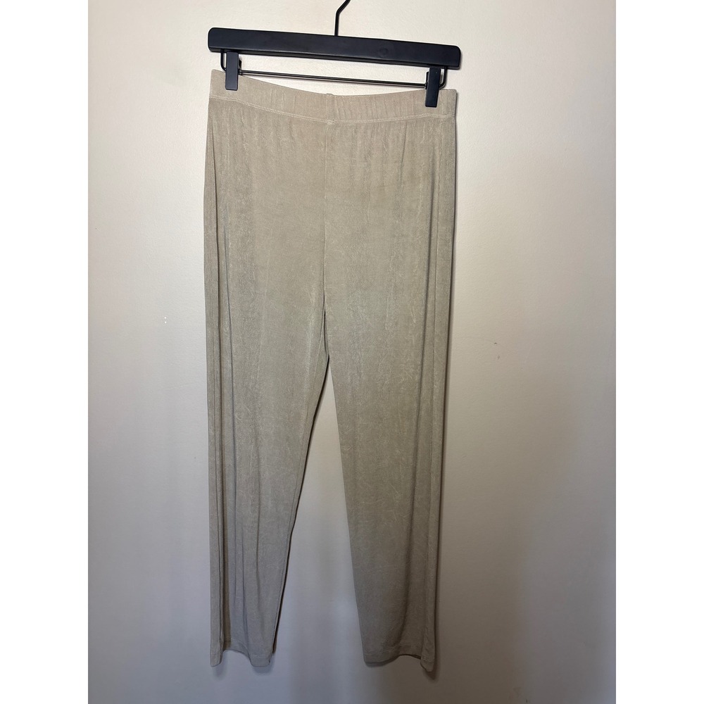 Chico's Travelers Beige Gold Slinky Knit Straight Leg Pants Size 0 Regular